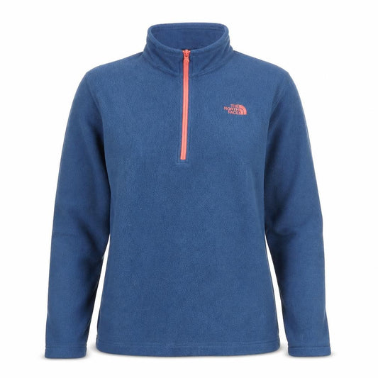 Front view of The North Face women’s blue 1/4 zip fleece pullover sweatshirt m