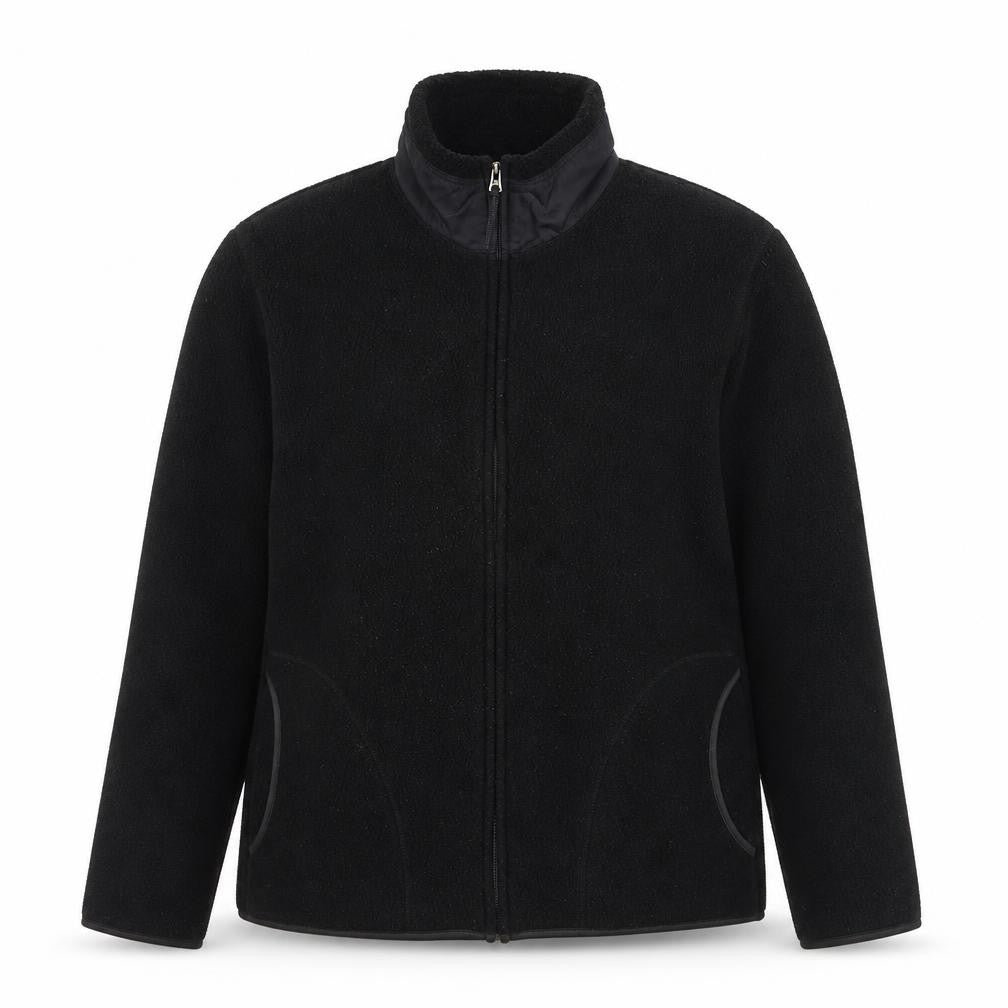 Front view of H&M women’s black full zip fleece sweatshirt regular fit, size UK 12