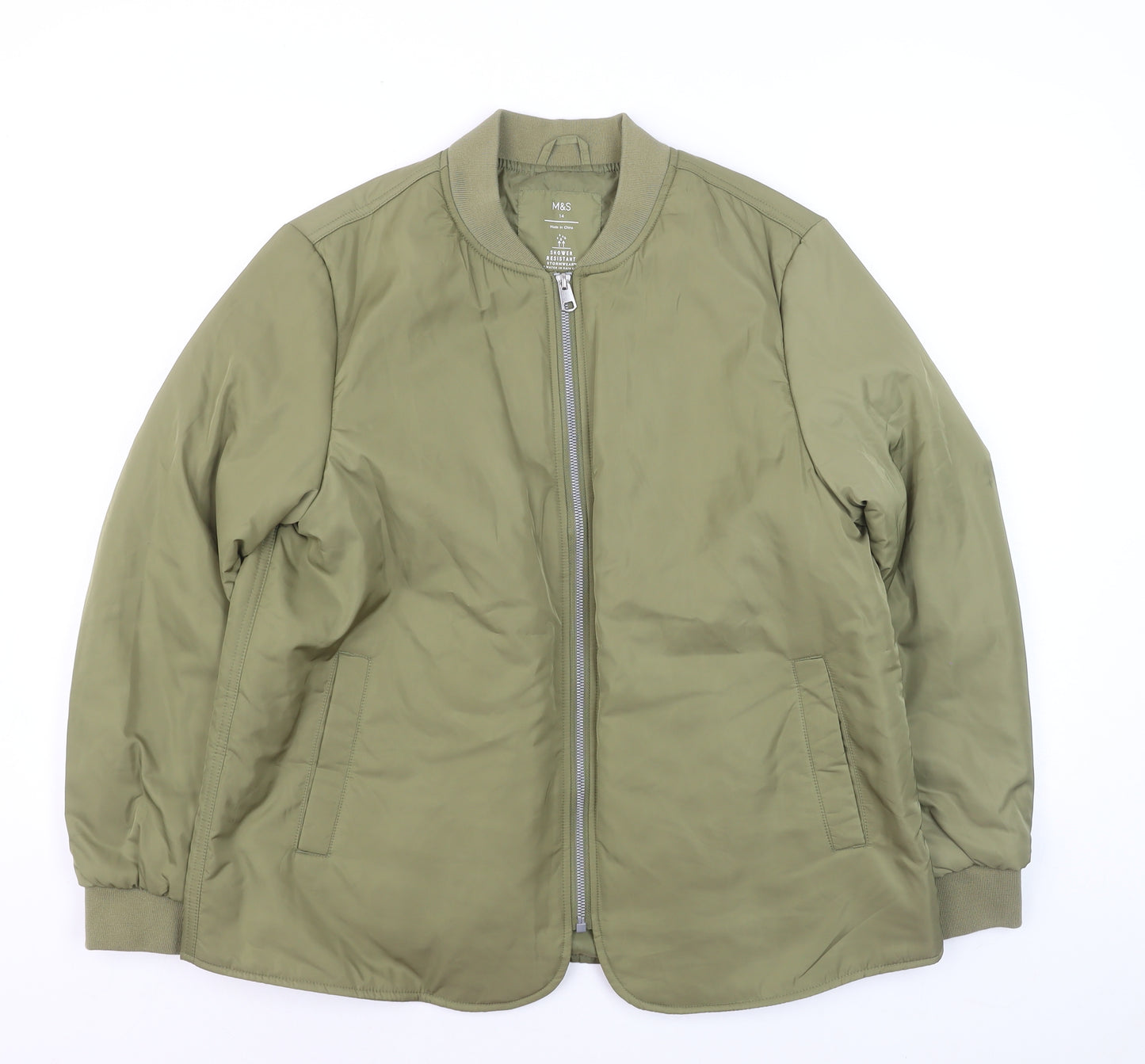 Marks and Spencer Women’s Green Shower Resistant Bomber Jacket Size 14