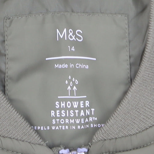 Marks and Spencer Women’s Green Shower Resistant Bomber Jacket Size 14