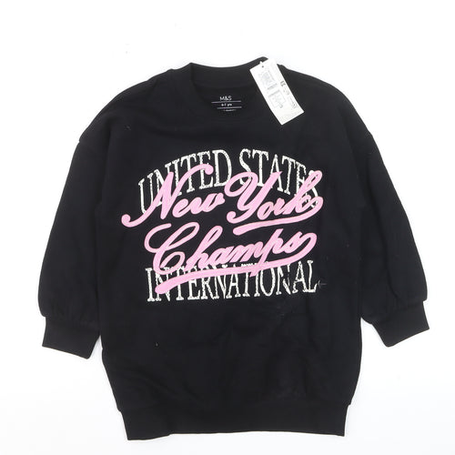 Marks and Spencer Girls Black Pullover Sweatshirt 6-7 Years New York Print
