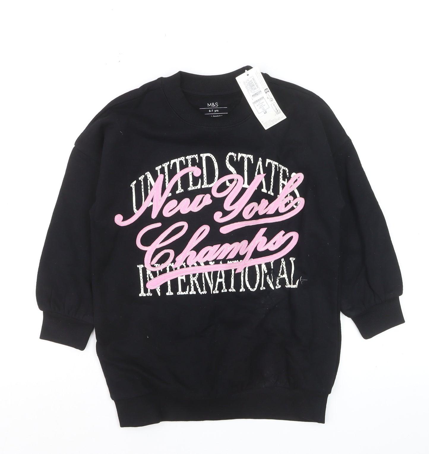 Marks and Spencer Girls Black Pullover Sweatshirt 6-7 Years New York Print