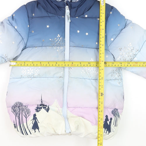 Marks and Spencer Girls Blue Frozen Puffer Jacket 2-3 Years Hooded Winter Coat
