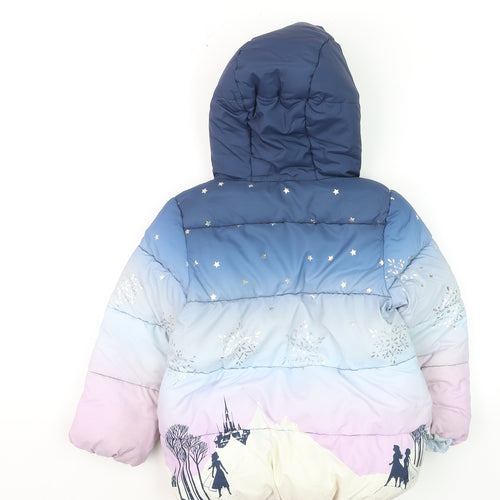 Marks and Spencer Girls Blue Frozen Puffer Jacket 2-3 Years Hooded Winter Coat