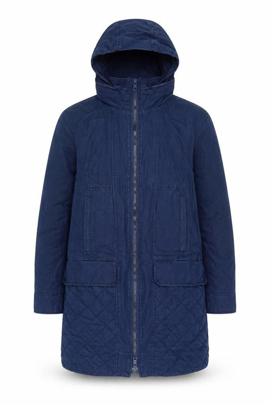 Front view of Zara Trafaluc Men's Blue Hooded Mid-Length Cotton Parka Coat, size S