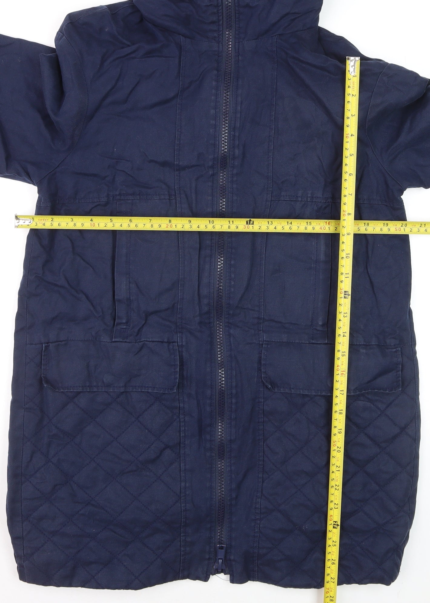 Zara Trafaluc Men's Blue Hooded Mid-Length Cotton Parka Coat Size S