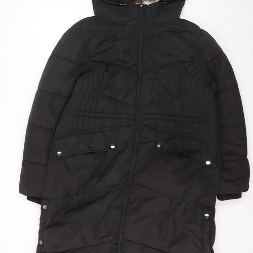 Wallis Women's Black Long Puffer Coat M Hooded Winter Jacket