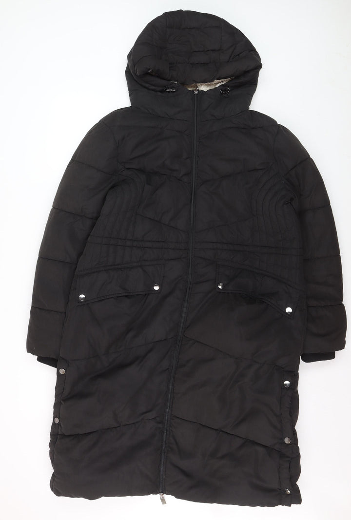 Wallis Women's Black Long Puffer Coat M Hooded Winter Jacket