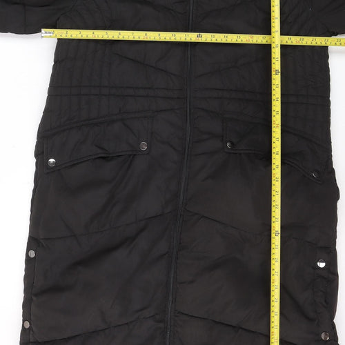 Wallis Women's Black Long Puffer Coat M Hooded Winter Jacket