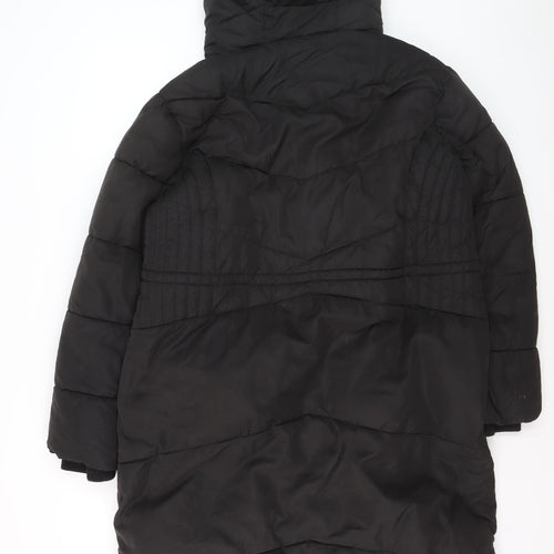 Wallis Women's Black Long Puffer Coat M Hooded Winter Jacket