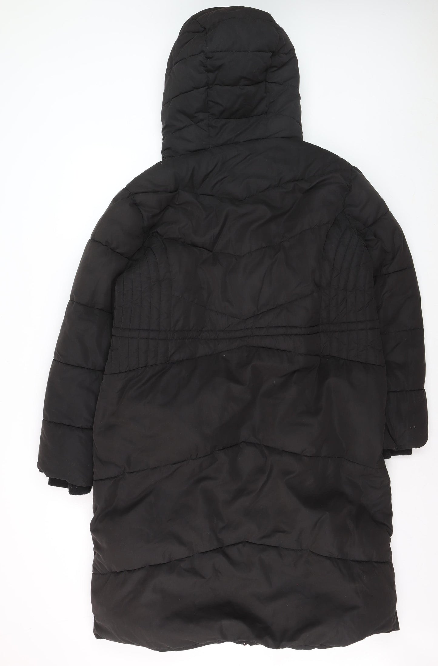 Wallis Women's Black Long Puffer Coat M Hooded Winter Jacket