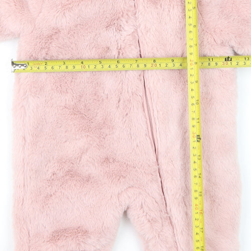 Marks and Spencer Pink Faux Fur Hooded Snowsuit 0-3 Months Baby Winter Outfit