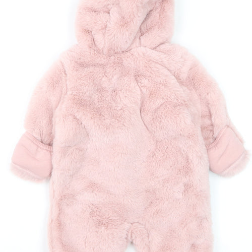 Marks and Spencer Pink Faux Fur Hooded Snowsuit 0-3 Months Baby Winter Outfit
