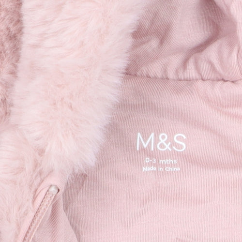 Marks and Spencer Pink Faux Fur Hooded Snowsuit 0-3 Months Baby Winter Outfit