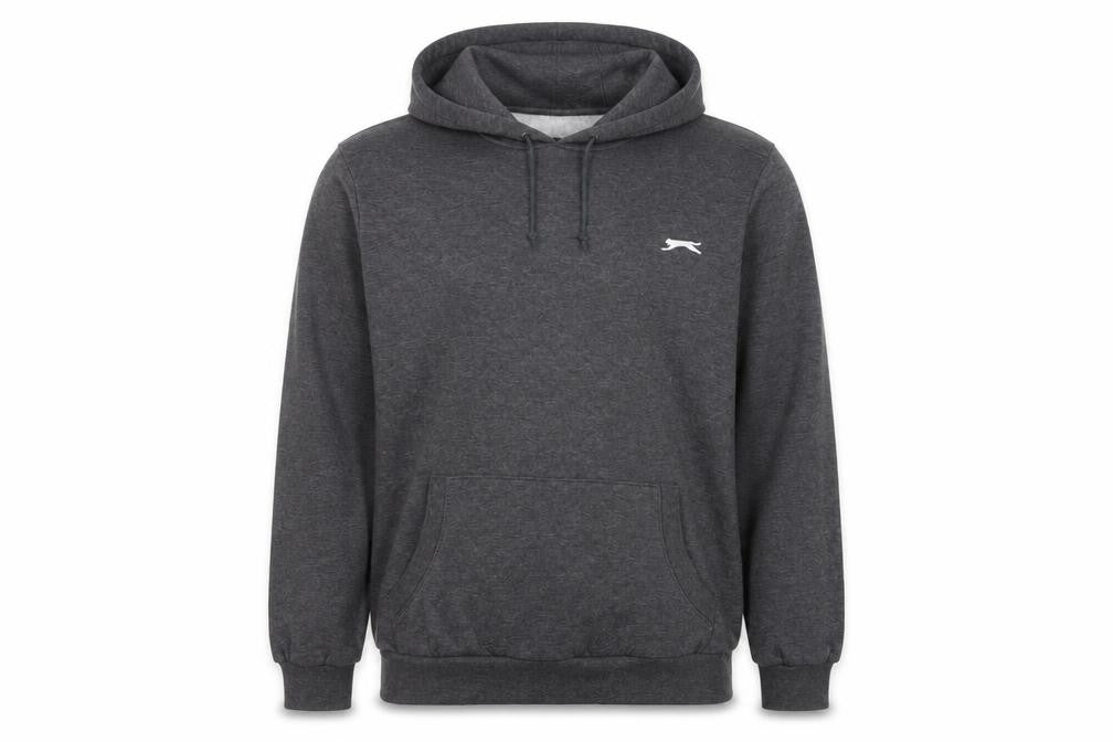 Front view of Slazenger Men’s Grey Pullover Hoodie L Fleece Lined Logo