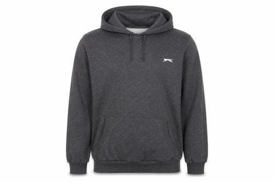 Front view of Slazenger Men’s Grey Pullover Hoodie L Fleece Lined Logo