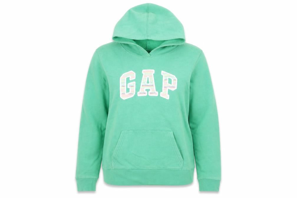 Front view of Gap Women's Green Pullover Hoodie Small Fleece Lined Casual Sweatshirt