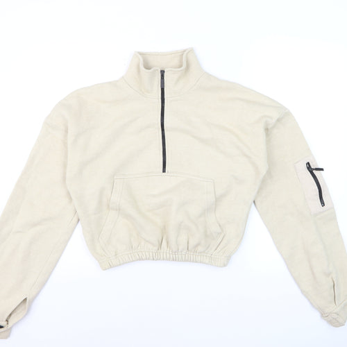 PrettyLittleThing Women Beige 1/4 Zip Pullover Sweatshirt Size S