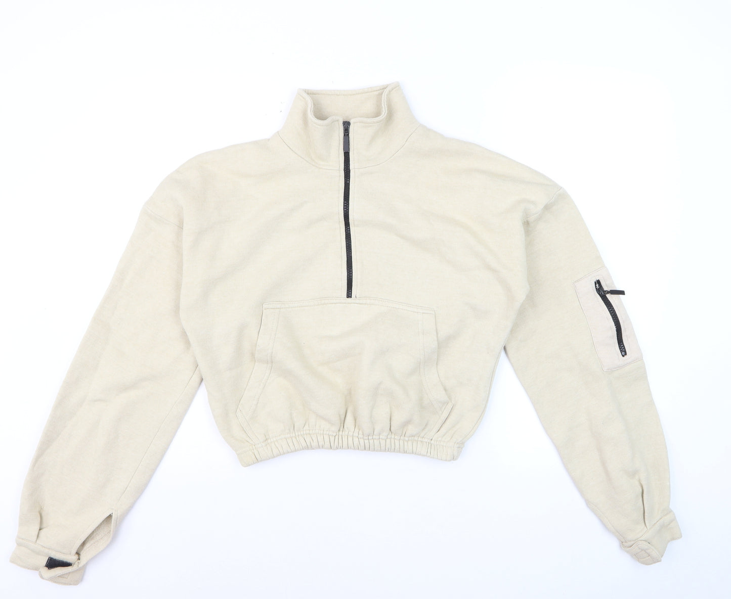 PrettyLittleThing Women Beige 1/4 Zip Pullover Sweatshirt Size S