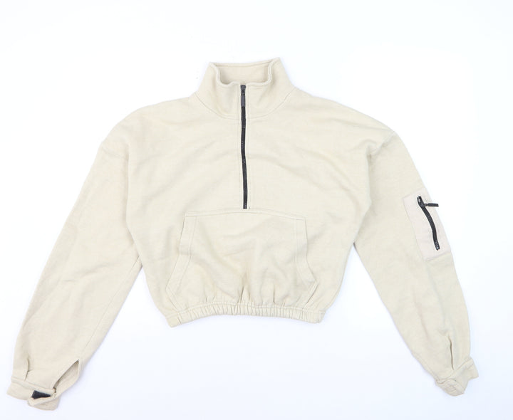 PrettyLittleThing Women Beige 1/4 Zip Pullover Sweatshirt Size S