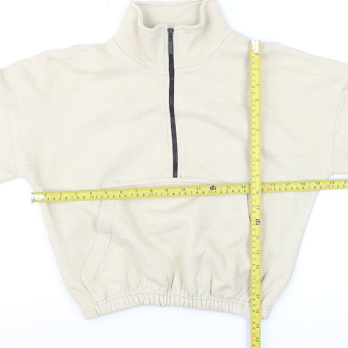 PrettyLittleThing Women Beige 1/4 Zip Pullover Sweatshirt Size S
