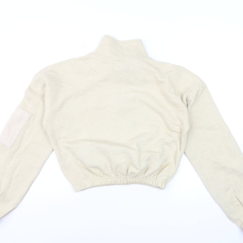 PrettyLittleThing Women Beige 1/4 Zip Pullover Sweatshirt Size S