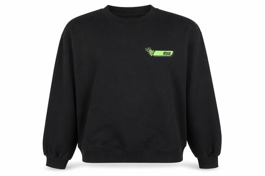 Front view of Missguided unisex black graphic print pullover sweatshirt, size 14