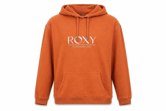 Front view of Roxy women’s orange pullover hoodie small cotton blend casual