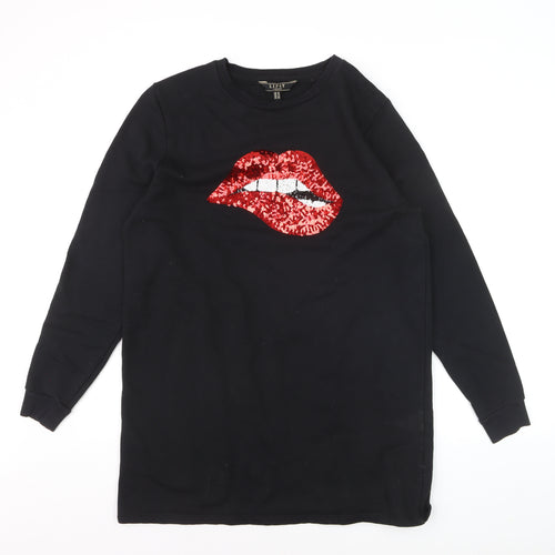 Lipsy Women Black Sequin Lips Sweatshirt UK 14