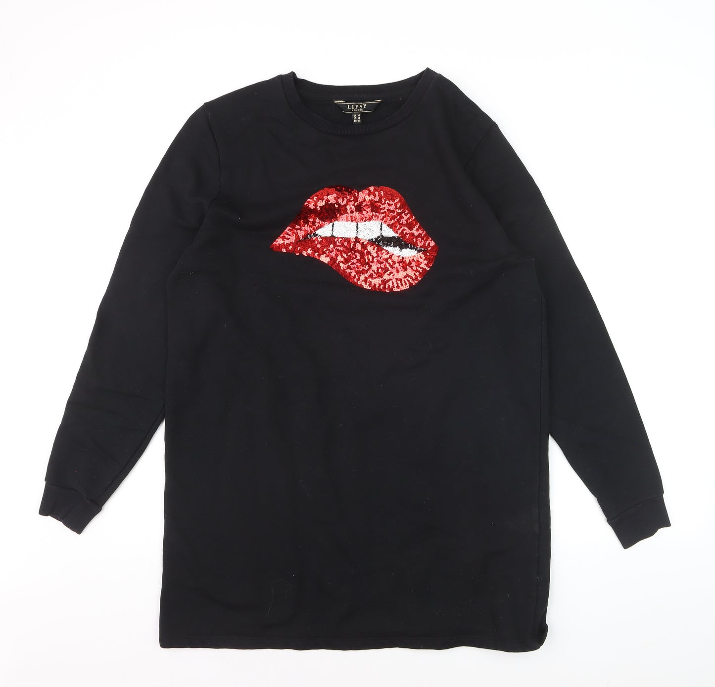 Lipsy Women Black Sequin Lips Sweatshirt UK 14