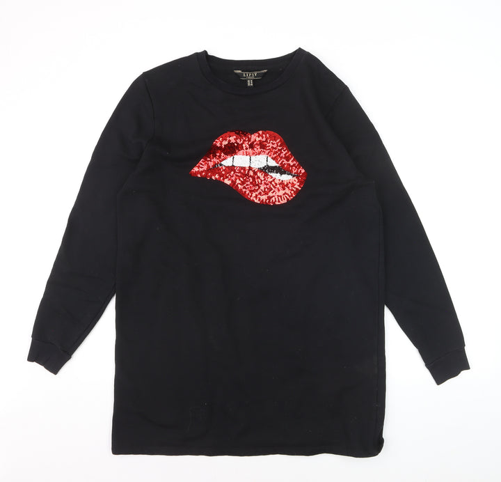 Lipsy Women Black Sequin Lips Sweatshirt UK 14
