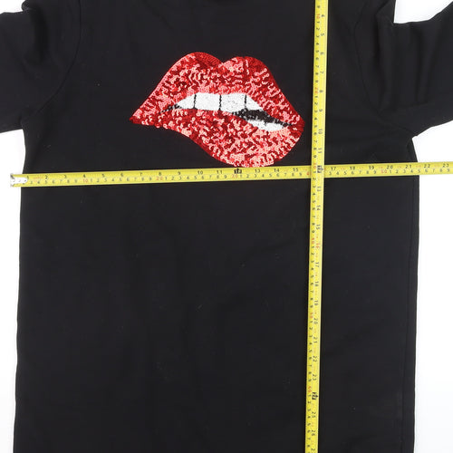 Lipsy Women Black Sequin Lips Sweatshirt UK 14