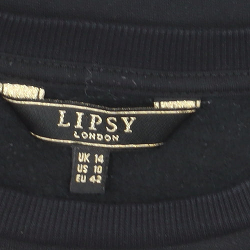 Lipsy Women Black Sequin Lips Sweatshirt UK 14