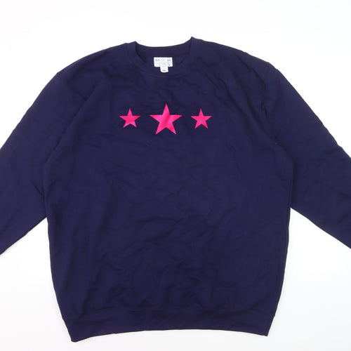 Betty Bramble Womens Navy Sweatshirt XXL Pink Star Print Crew Neck