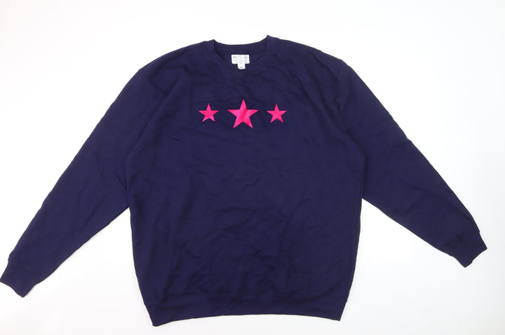 Betty Bramble Womens Navy Sweatshirt XXL Pink Star Print Crew Neck