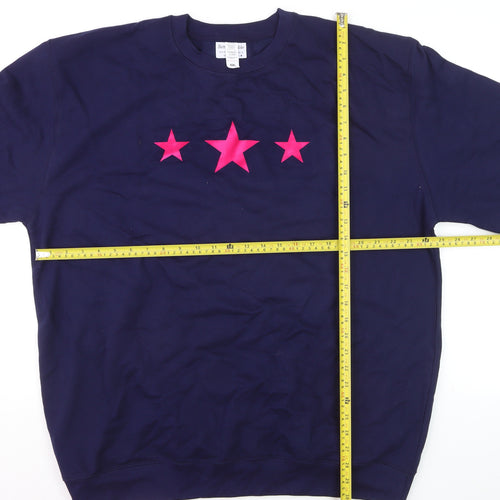Betty Bramble Womens Navy Sweatshirt XXL Pink Star Print Crew Neck