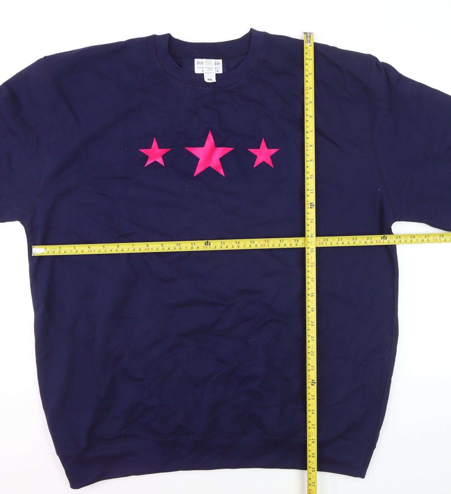 Betty Bramble Womens Navy Sweatshirt XXL Pink Star Print Crew Neck