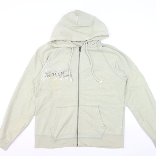 GAP Men's Beige Full Zip Hoodie L Graphic Print Cotton Blend