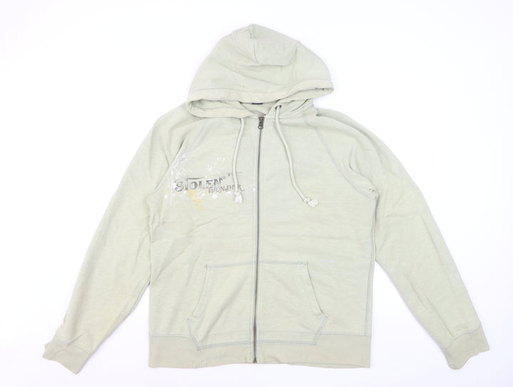 GAP Men's Beige Full Zip Hoodie L Graphic Print Cotton Blend