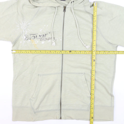 GAP Men's Beige Full Zip Hoodie L Graphic Print Cotton Blend