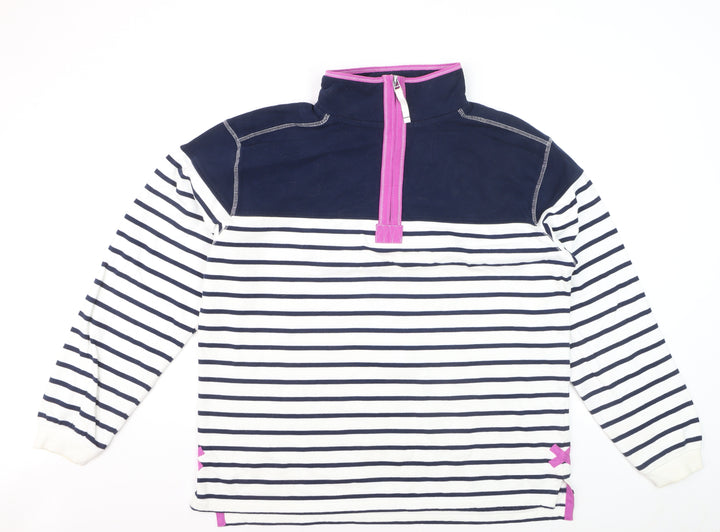 Lazy Jacks Women Navy White Striped 1/4 Zip Pullover Sweatshirt XL