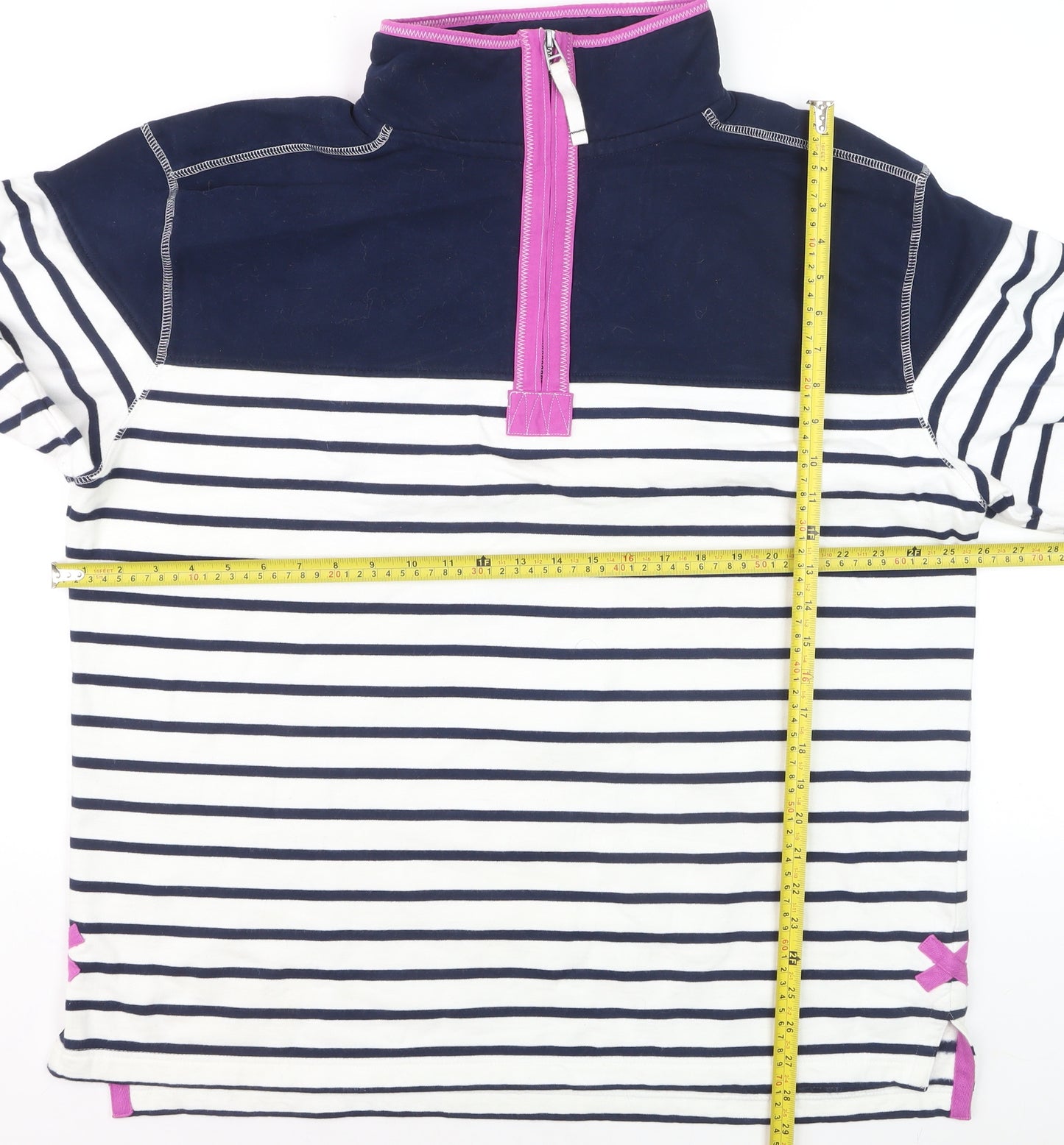 Lazy Jacks Women Navy White Striped 1/4 Zip Pullover Sweatshirt XL