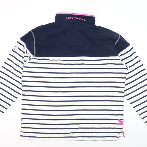 Lazy Jacks Women Navy White Striped 1/4 Zip Pullover Sweatshirt XL