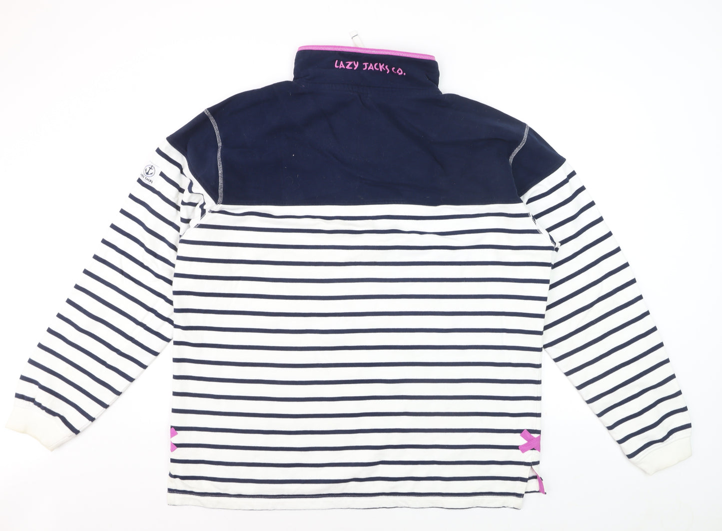 Lazy Jacks Women Navy White Striped 1/4 Zip Pullover Sweatshirt XL