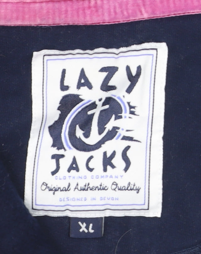 Lazy Jacks Women Navy White Striped 1/4 Zip Pullover Sweatshirt XL
