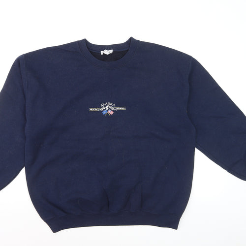Topshop Unisex Navy Blue Alaska Embroidered Pullover Sweatshirt L