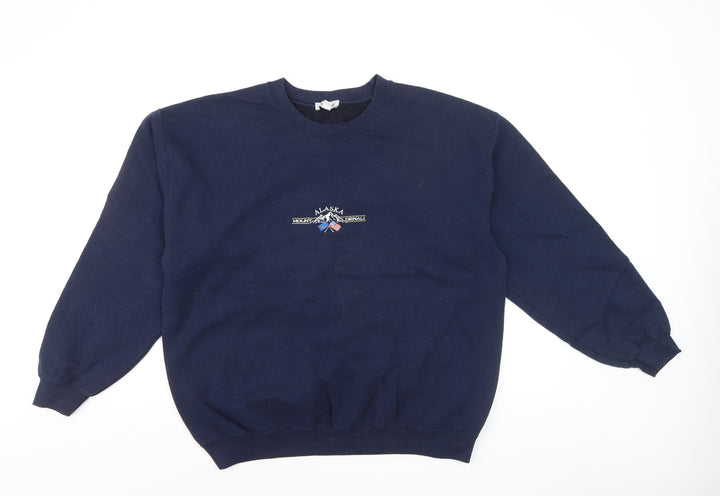 Topshop Unisex Navy Blue Alaska Embroidered Pullover Sweatshirt L