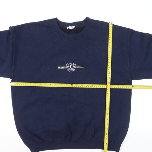 Topshop Unisex Navy Blue Alaska Embroidered Pullover Sweatshirt L