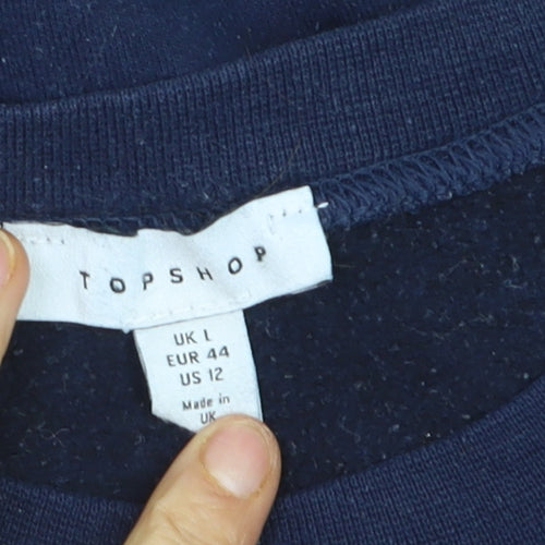 Topshop Unisex Navy Blue Alaska Embroidered Pullover Sweatshirt L