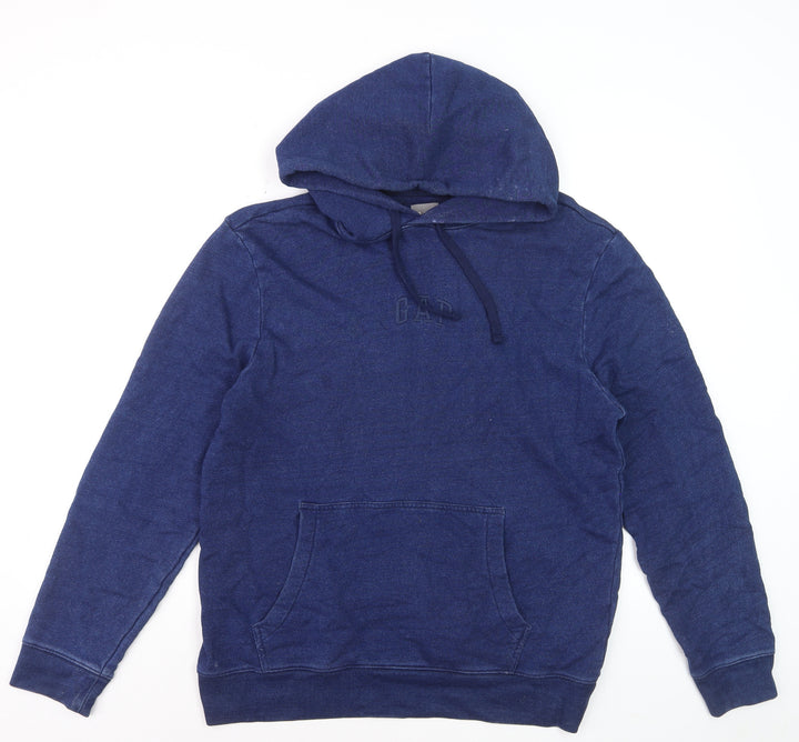 GAP Men's Blue Pullover Hoodie Medium Cotton Logo Sweatshirt